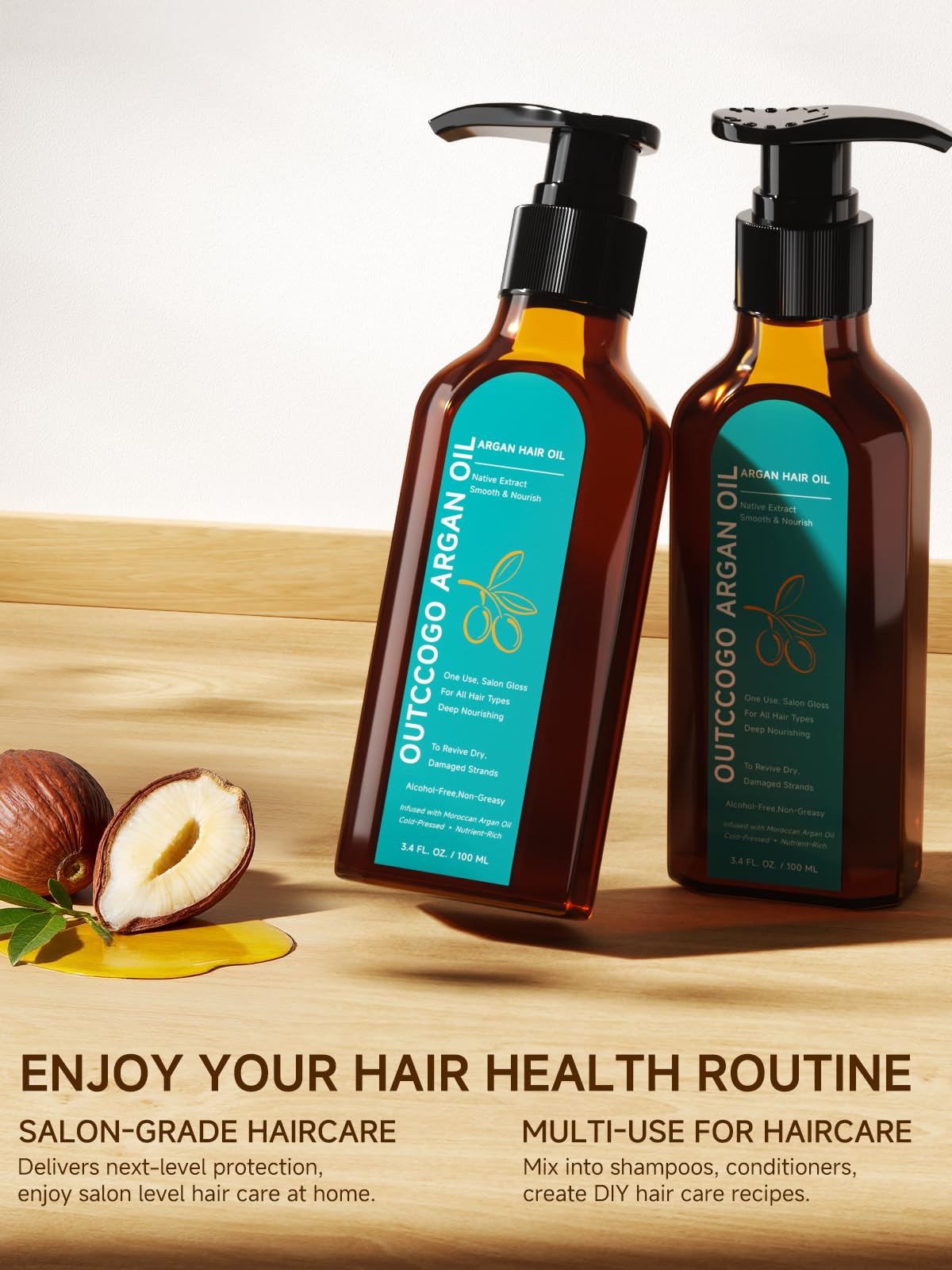 Outccogo Moroccan Argan Oil multi purpose hair serum being dispensed