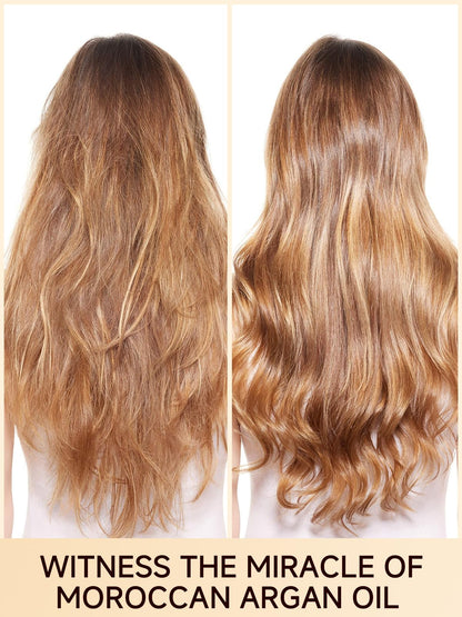 Yogi Care Moroccan Argan Oil for frizz control and heat protectant visualization