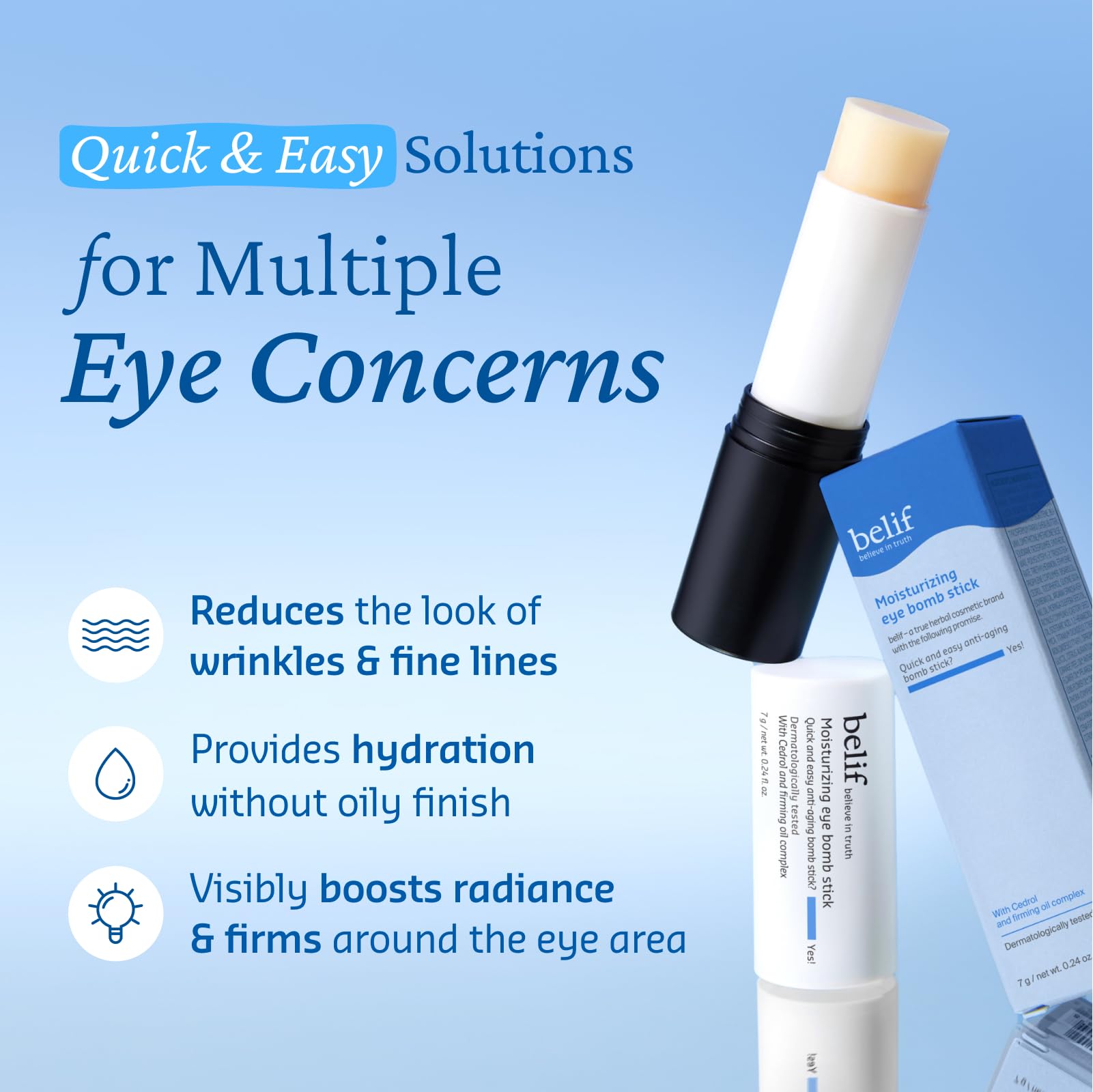 Belif K-beauty eye balm stick unboxed showcasing the smooth balm texture for hydration.