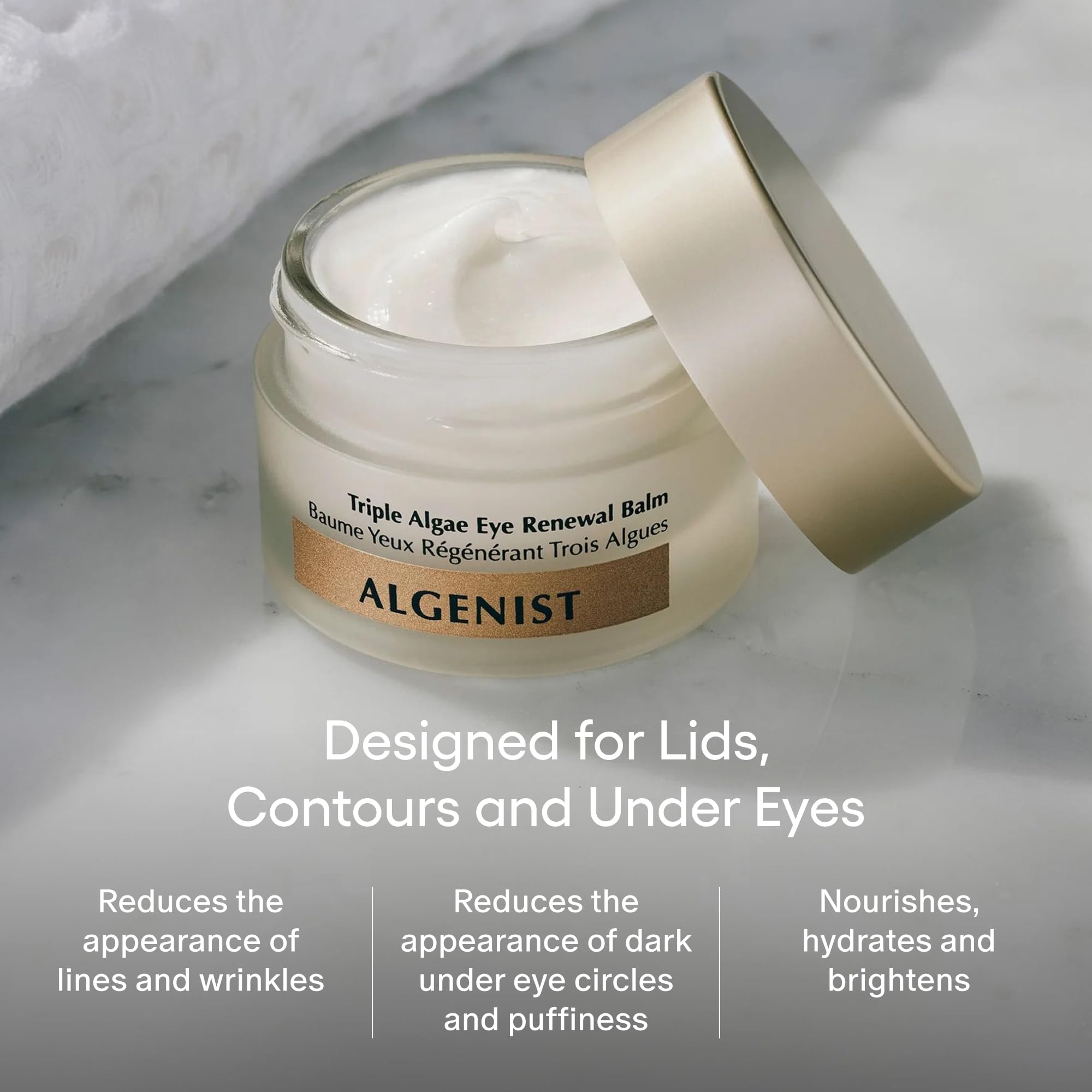 Algenist hydrating vegan eye cream texture close up for dark circles