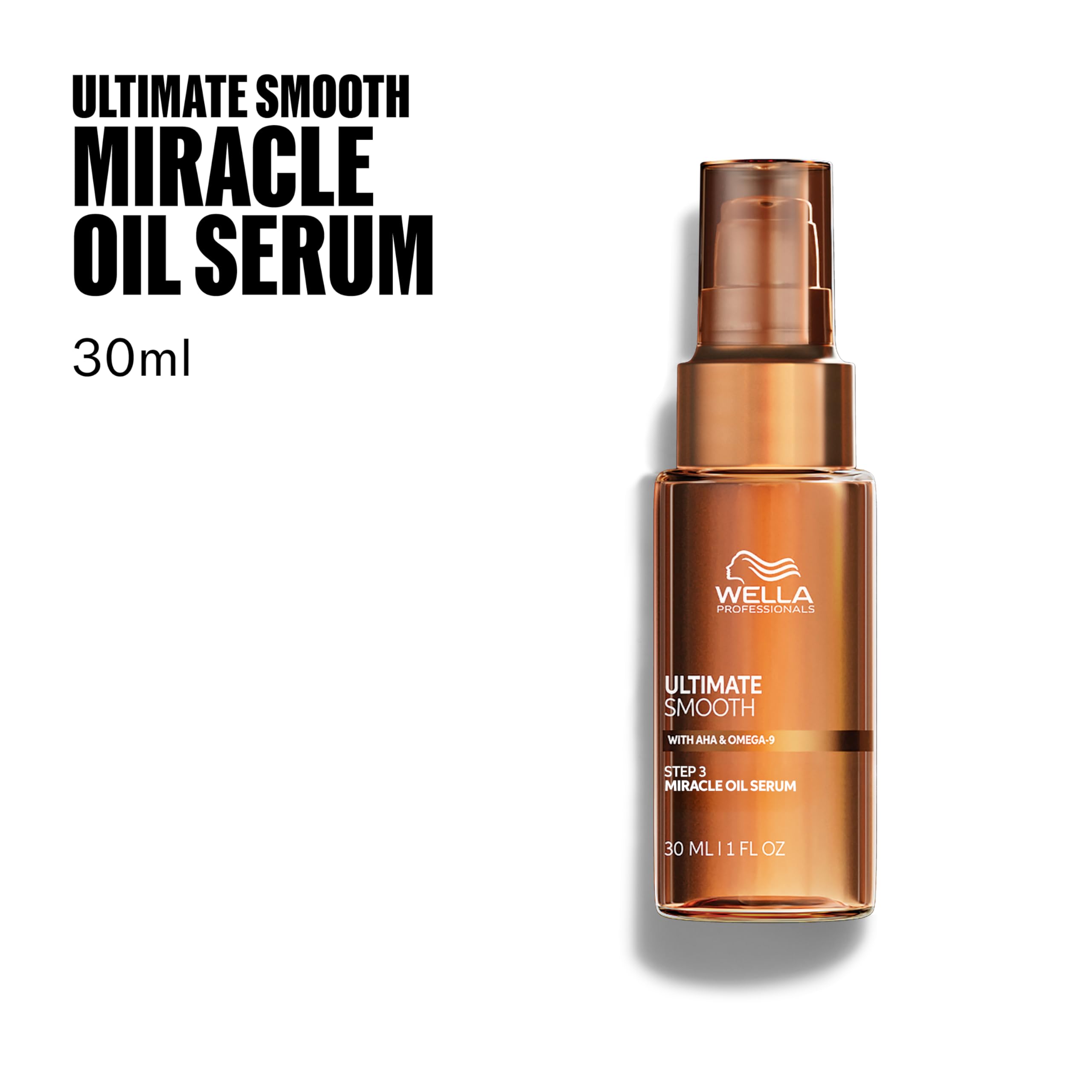 Wella Ultimate Smooth Hair Serum packaging displaying squalane and omega nine ingredients.