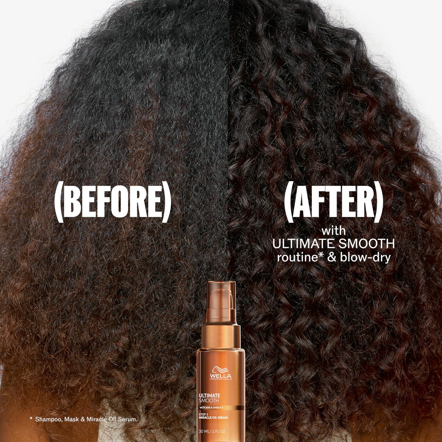 Wella Ultimate Smooth Miracle Oil Serum showing lightweight texture for thermal protection.