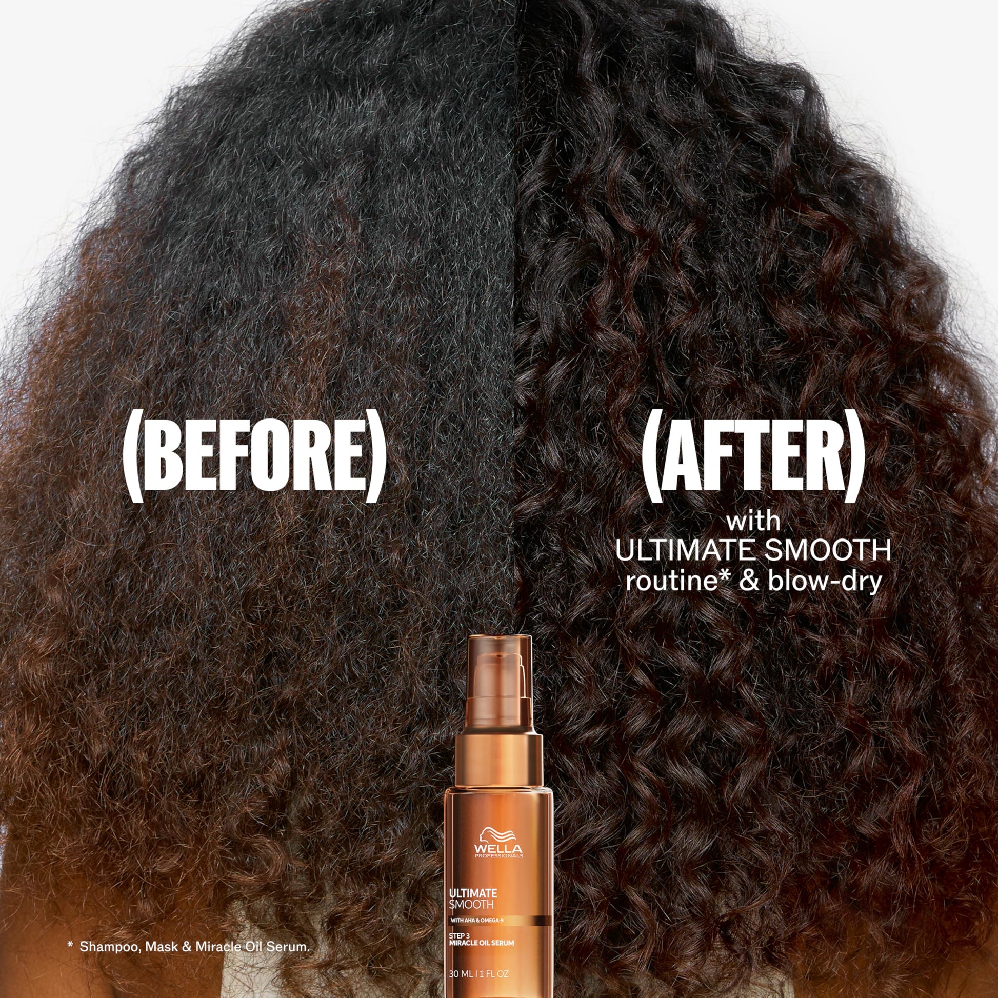 Wella Ultimate Smooth Miracle Oil Serum showing lightweight texture for thermal protection.