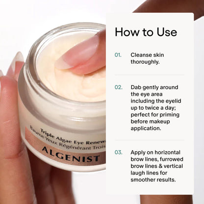 Algenist eye cream container open showing smooth hydrating formula