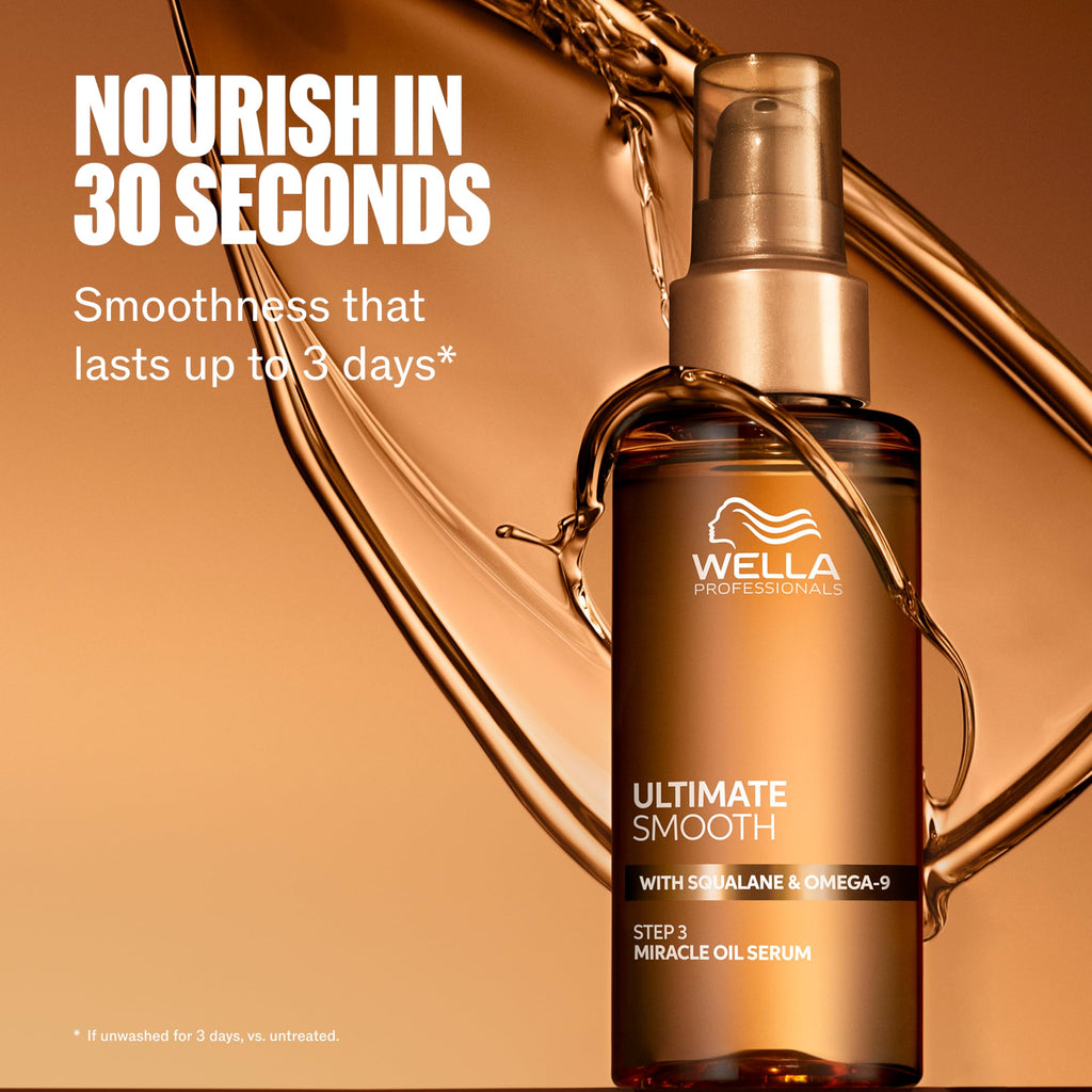 USA imported Wella hair serum bottle details and instructions for use.
