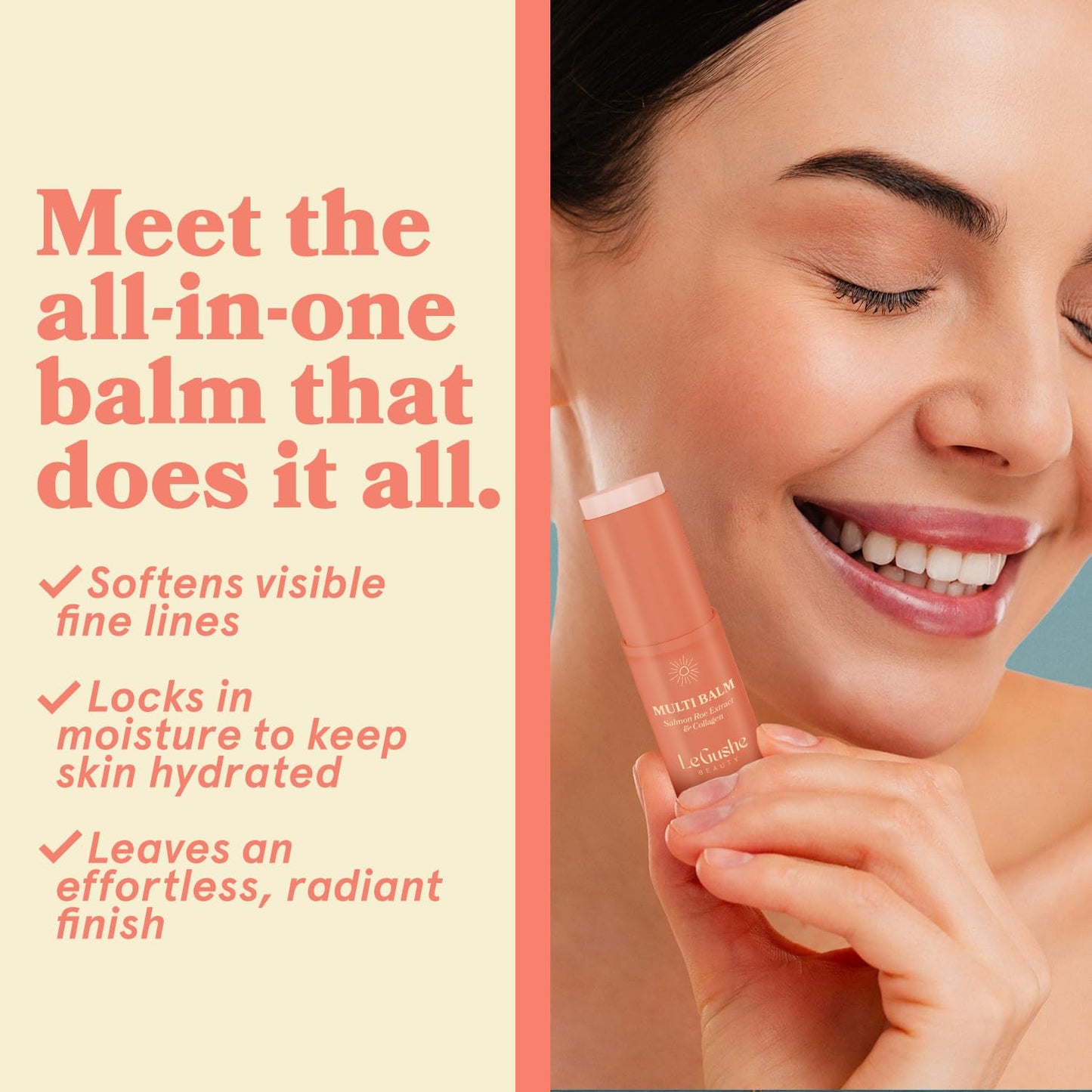 LE GUSHE multi balm stick application on forehead fine lines