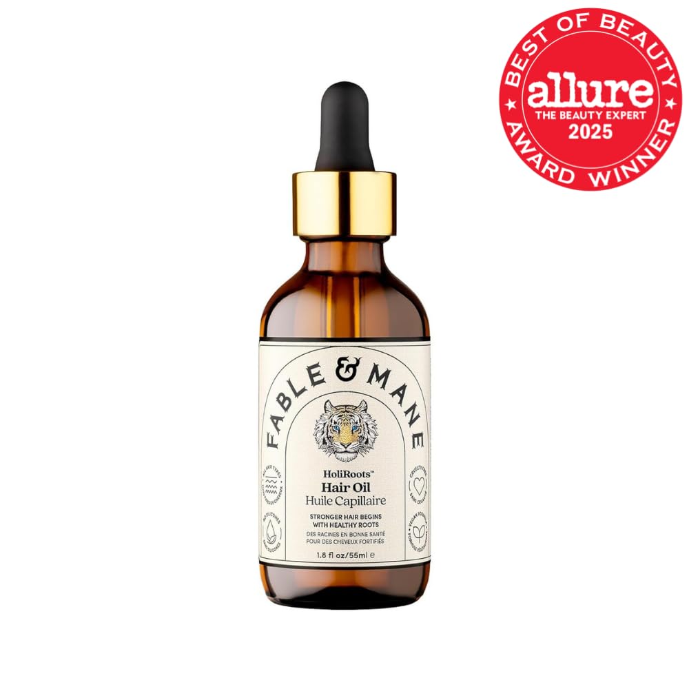 Fable and Mane hair oil 1.8 fluid ounce premium packaging showing tiger emblem label