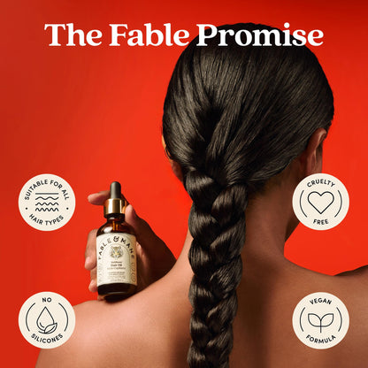 Fable and Mane HoliRoots hair oil bottle showing authentic product textures