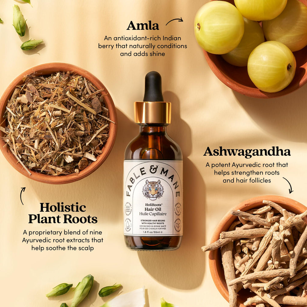 Fable and Mane HoliRoots lightweight serum for frizzy and damaged hair treatment