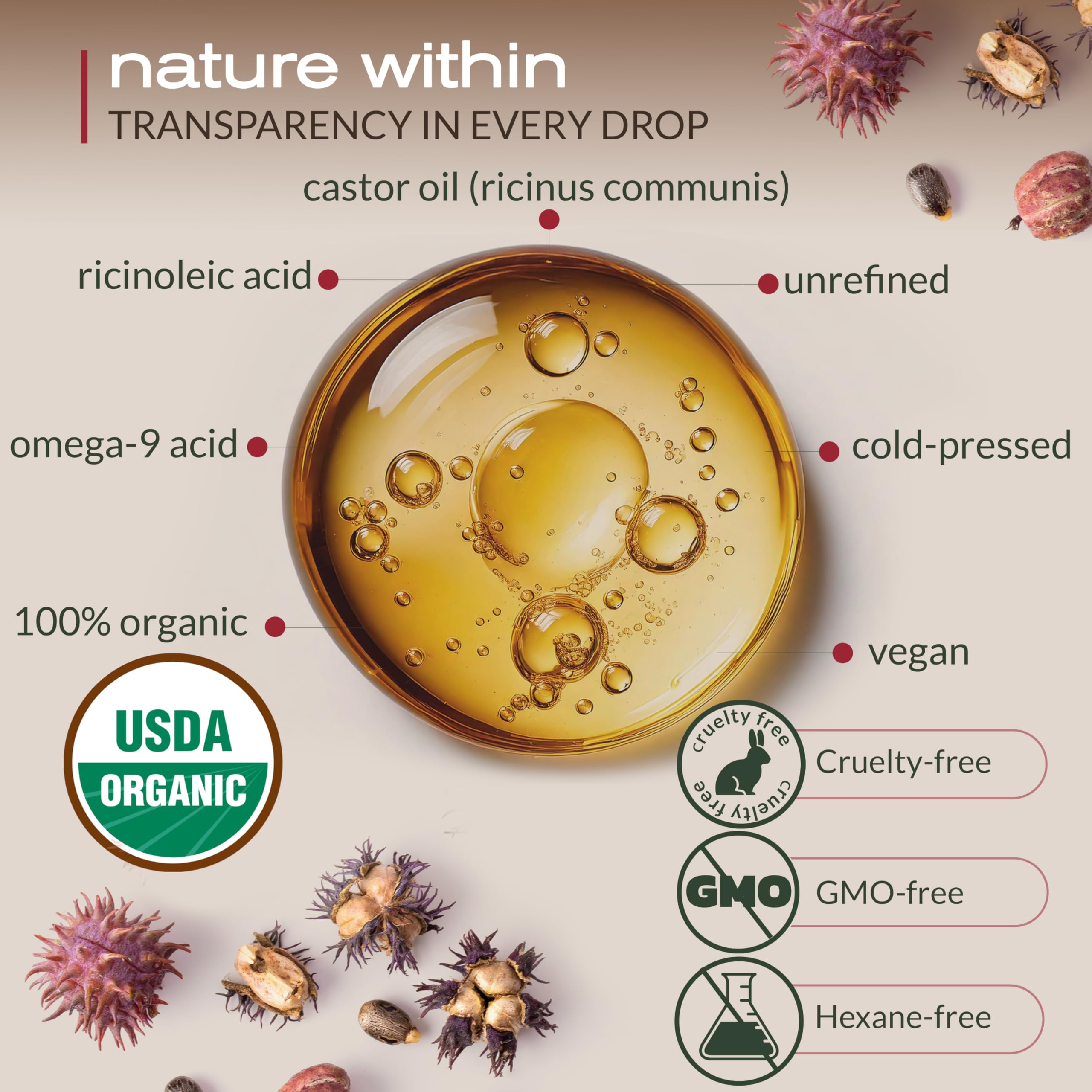 Pure cold pressed unrefined castor oil showing the rich natural texture for hair growth