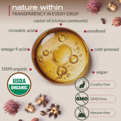Pure cold pressed unrefined castor oil showing the rich natural texture for hair growth
