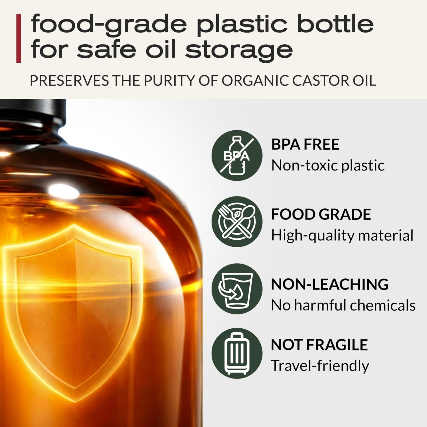 Certified organic hexane free castor oil packaging detail emphasizing the premium ingredient clarity
