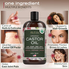 Ella & Eden castor oil bottle highlighting the dark protective glass structure