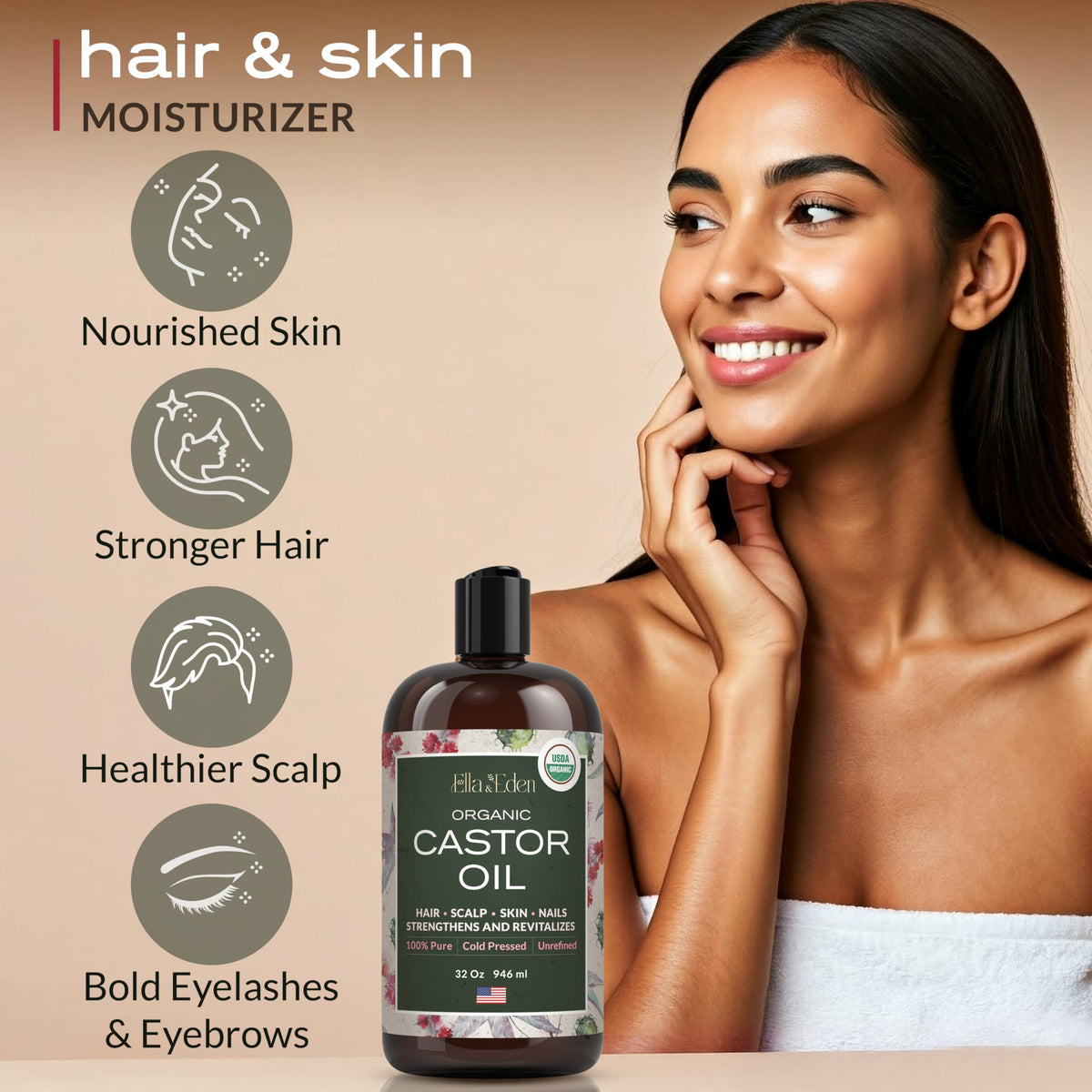Natural cold pressed castor oil application for thicker eyebrows and eyelashes