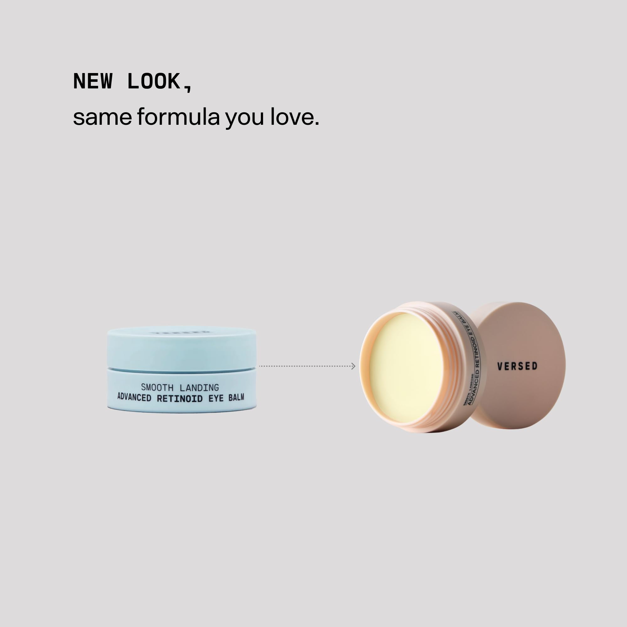Versed under eye balm container with granactive retinoid packaging details