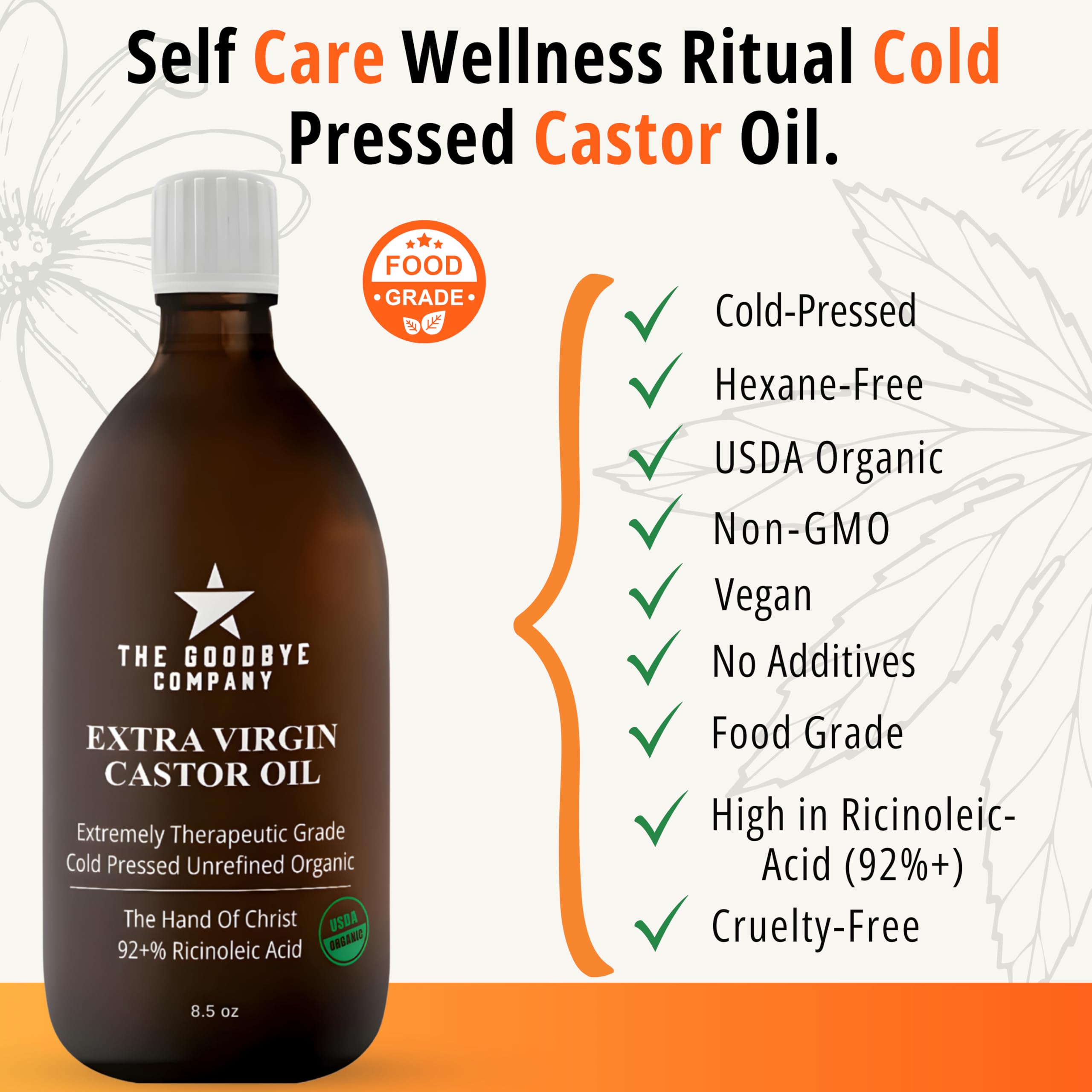 The Goodbye Company extra virgin cold pressed castor oil packaging details