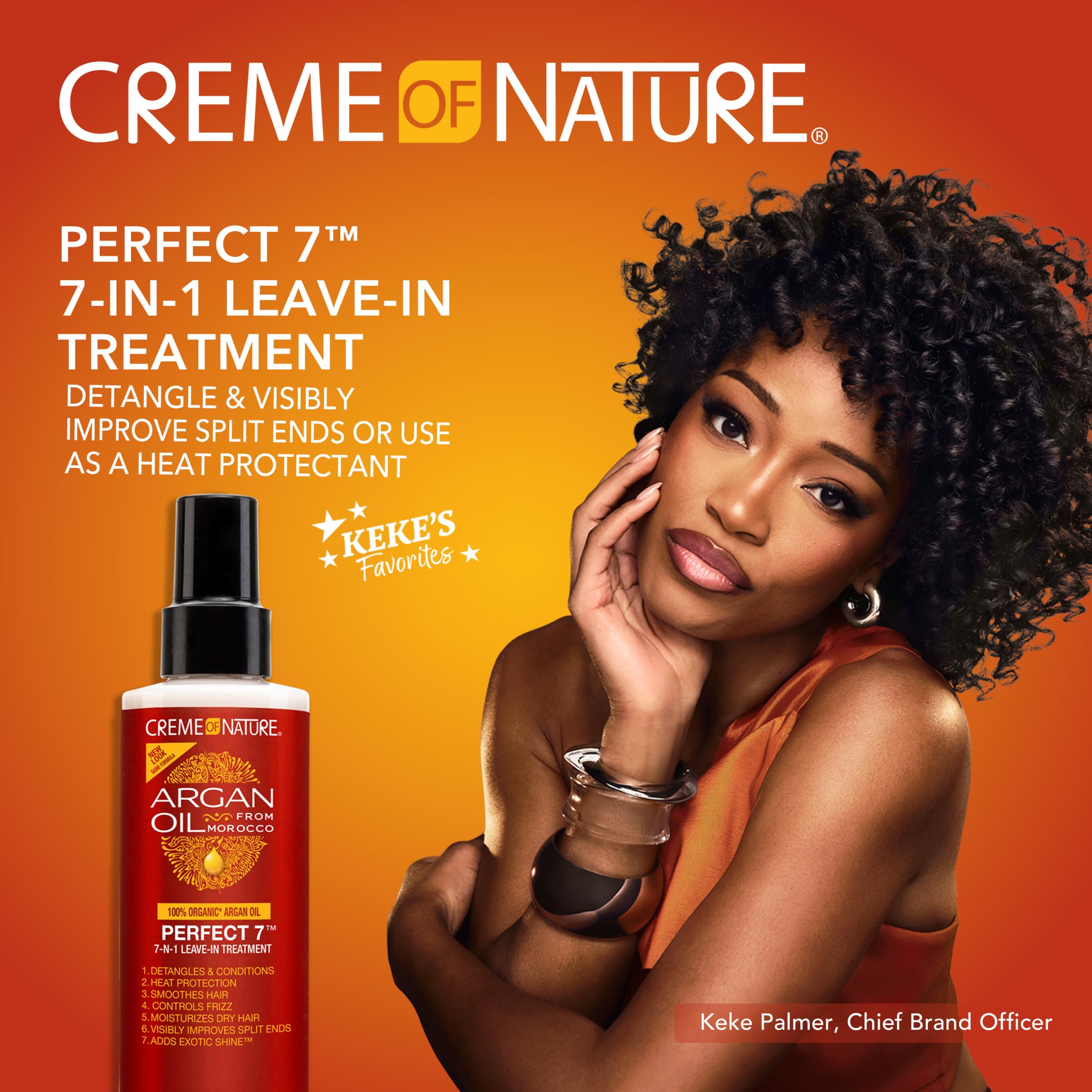 Creme of Nature 7 in 1 hair spray showcasing the product label and key benefits