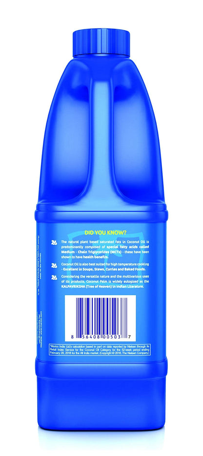 Parachute chemical free unrefined coconut oil premium blue bottle packaging view