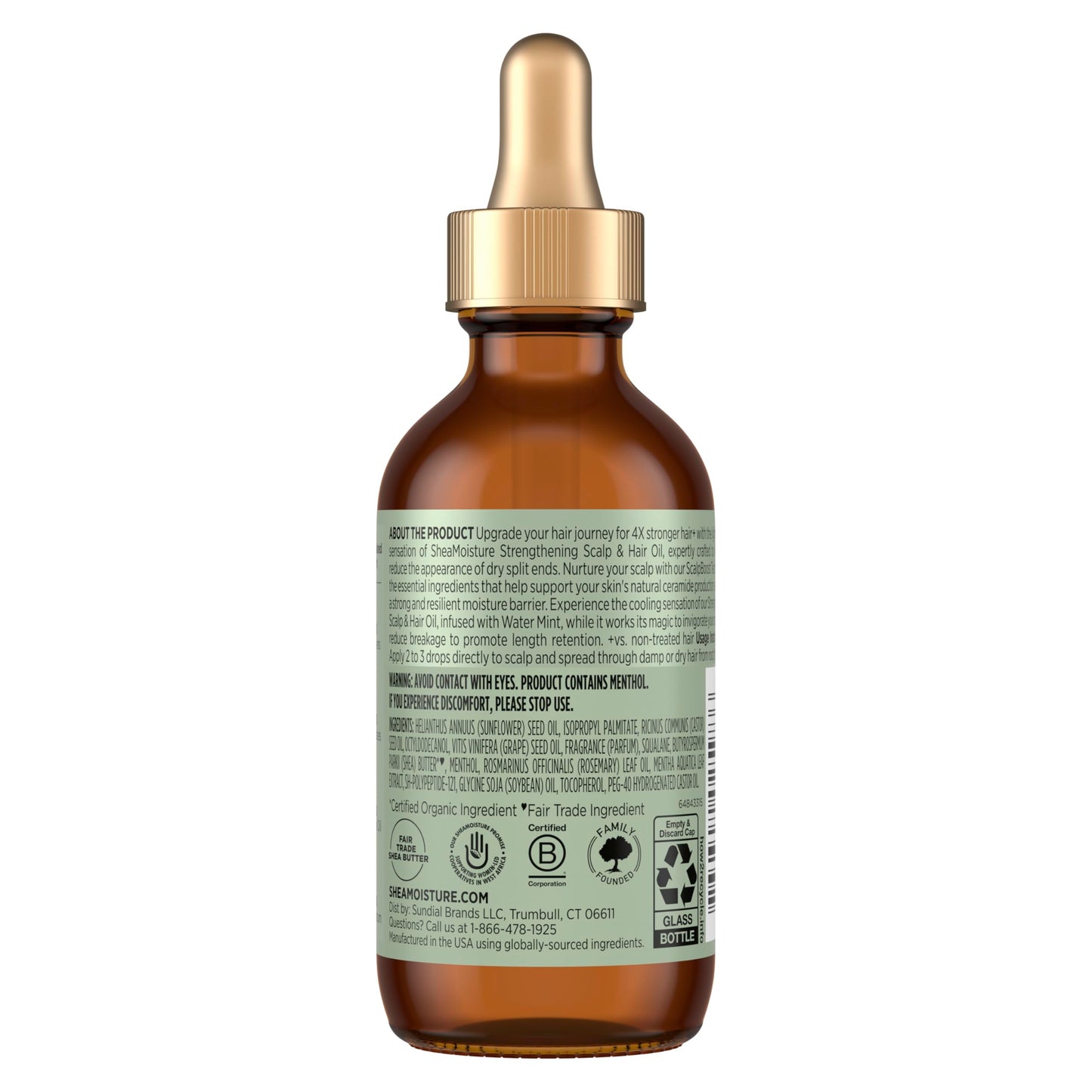 SheaMoisture Rosemary and Vegan Collagen Scalp Oil bottle showing ingredients list.