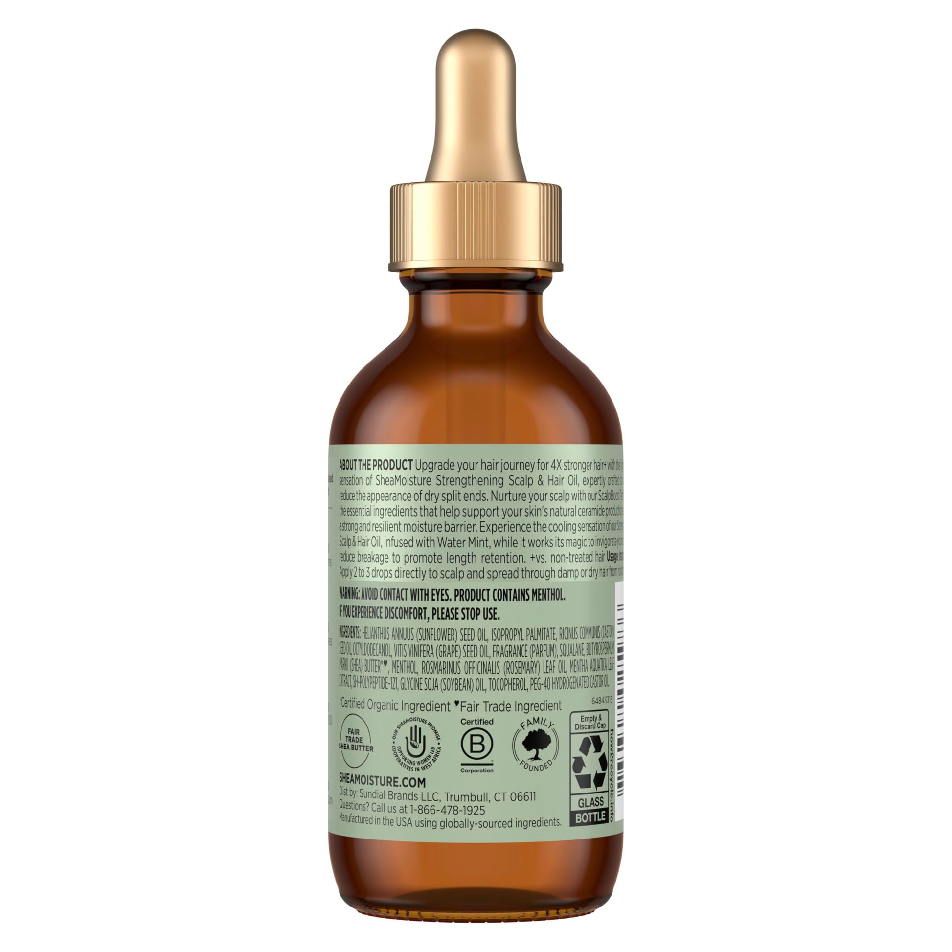 SheaMoisture Rosemary and Vegan Collagen Scalp Oil bottle showing ingredients list.