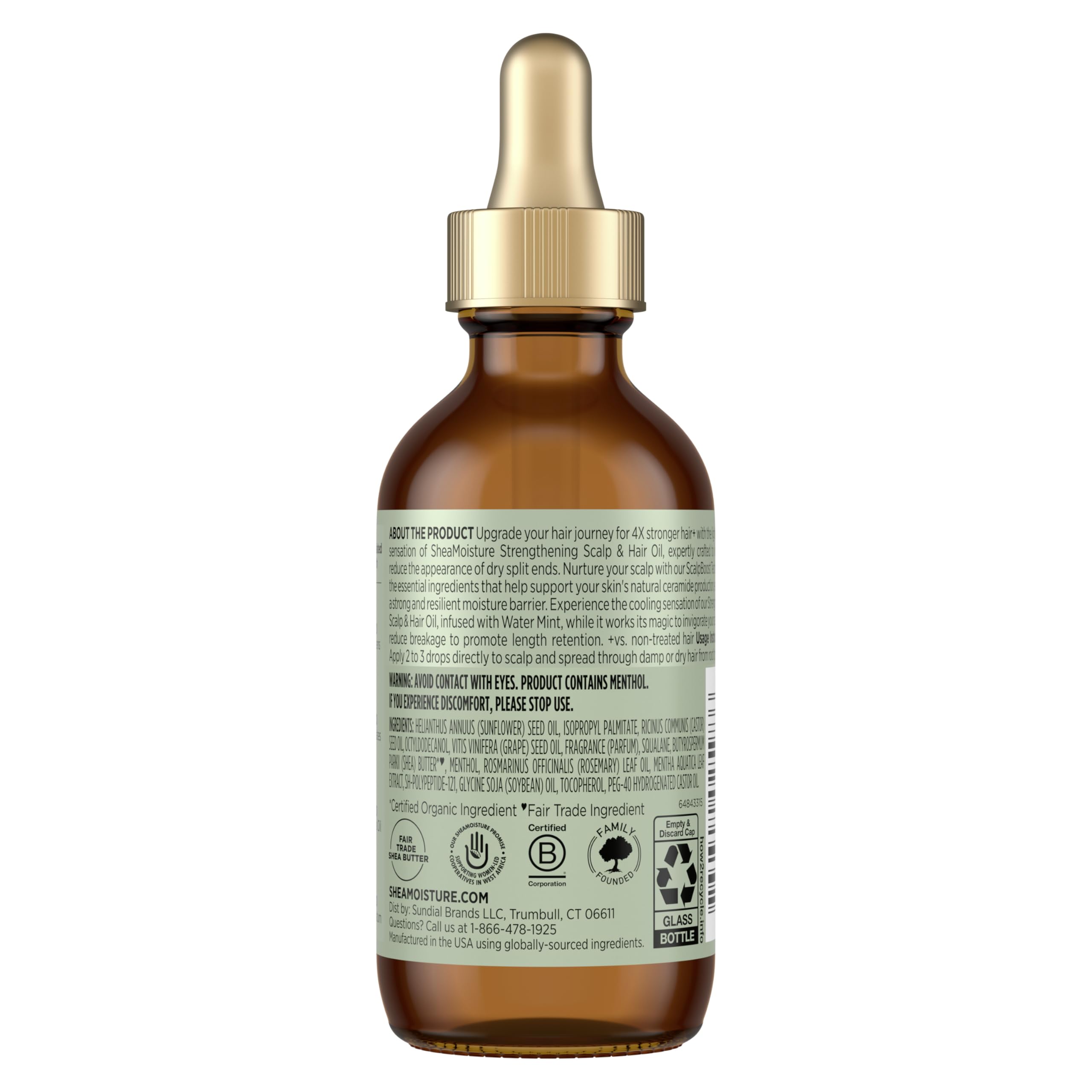 SheaMoisture Rosemary and Vegan Collagen Scalp Oil bottle showing ingredients list.