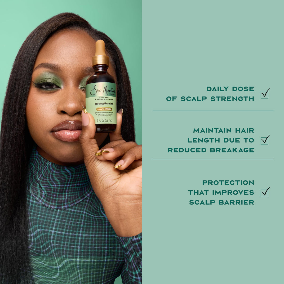 Authentic SheaMoisture ScalpBoost technology hair oil packaging details.