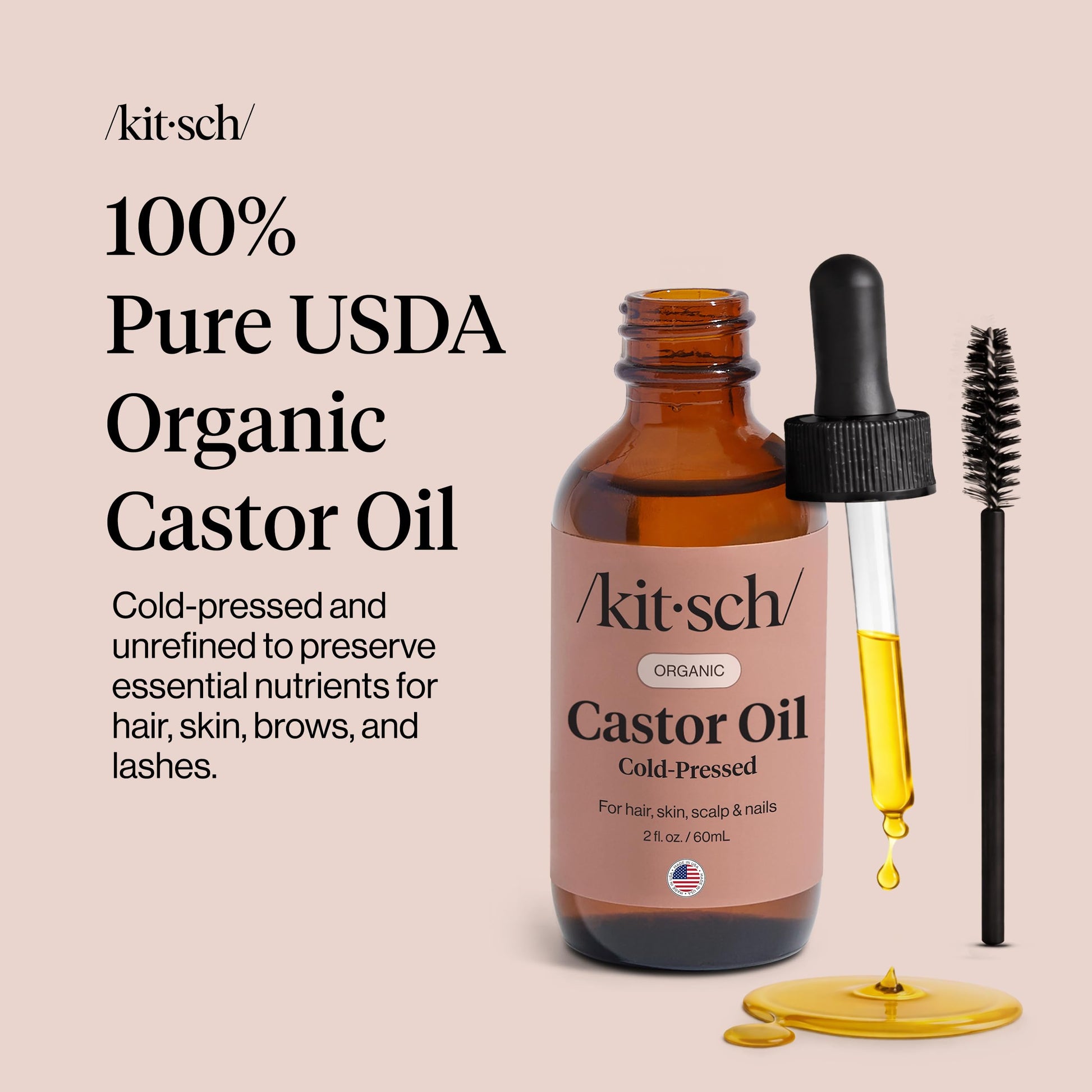 Pure cold pressed castor oil bottle showing the organic certification label