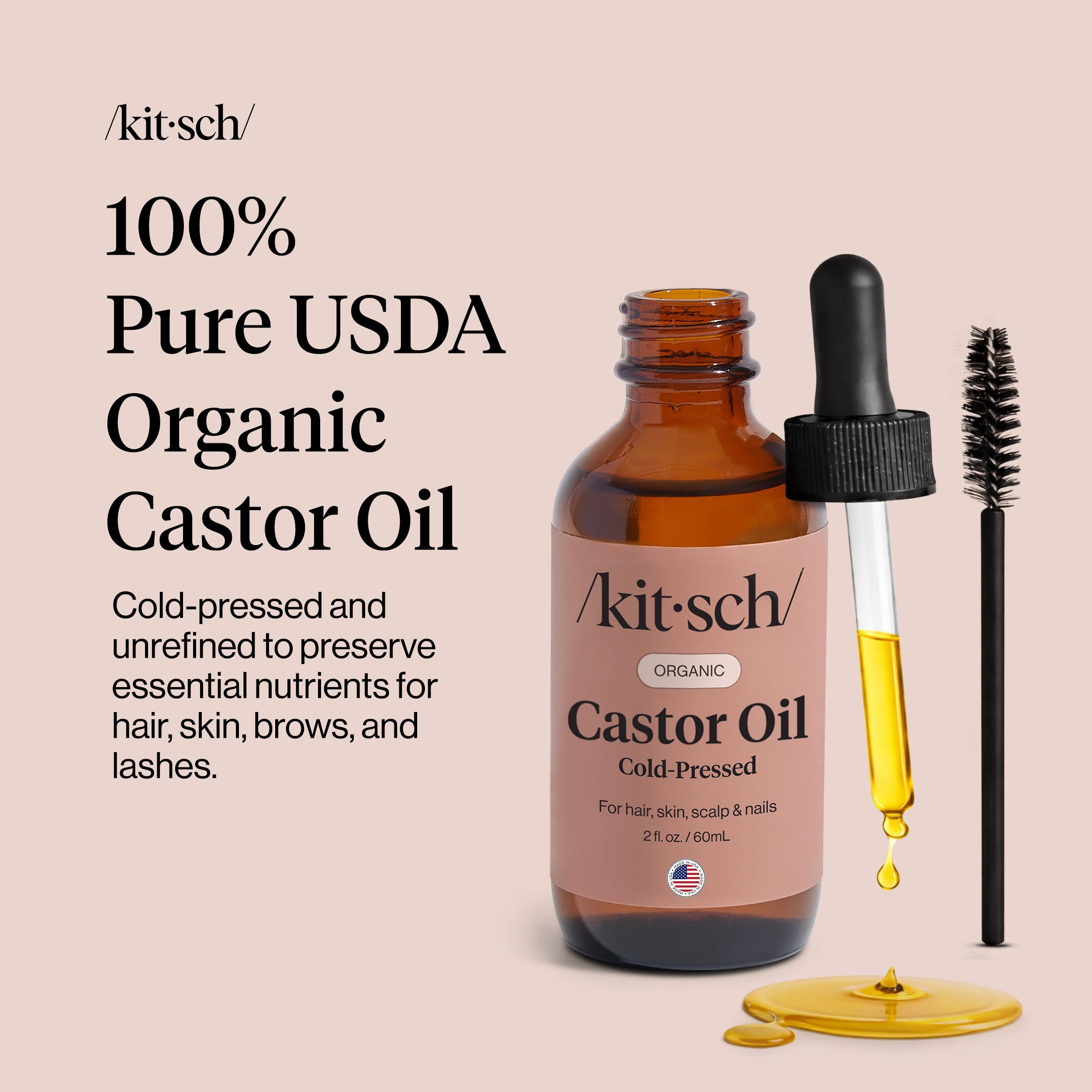 Pure cold pressed castor oil bottle showing the organic certification label