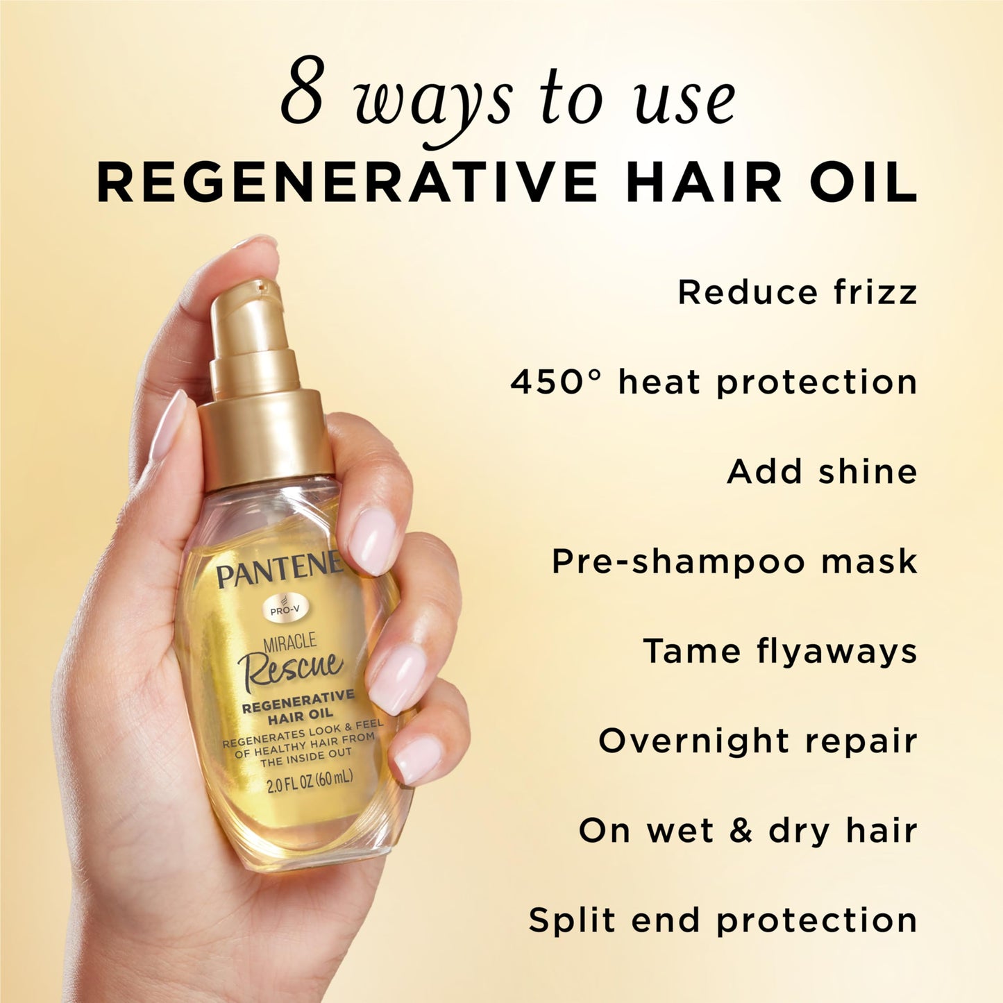 Authentic imported Pantene pro vitamin B5 hair oil formula close up