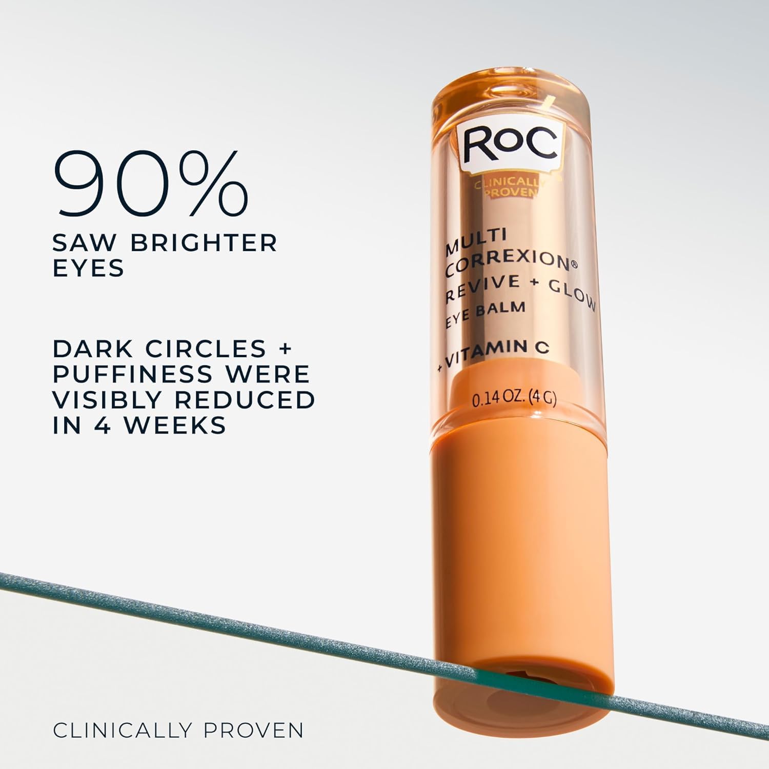 RoC brightening eye treatment stick open showing clear balm texture