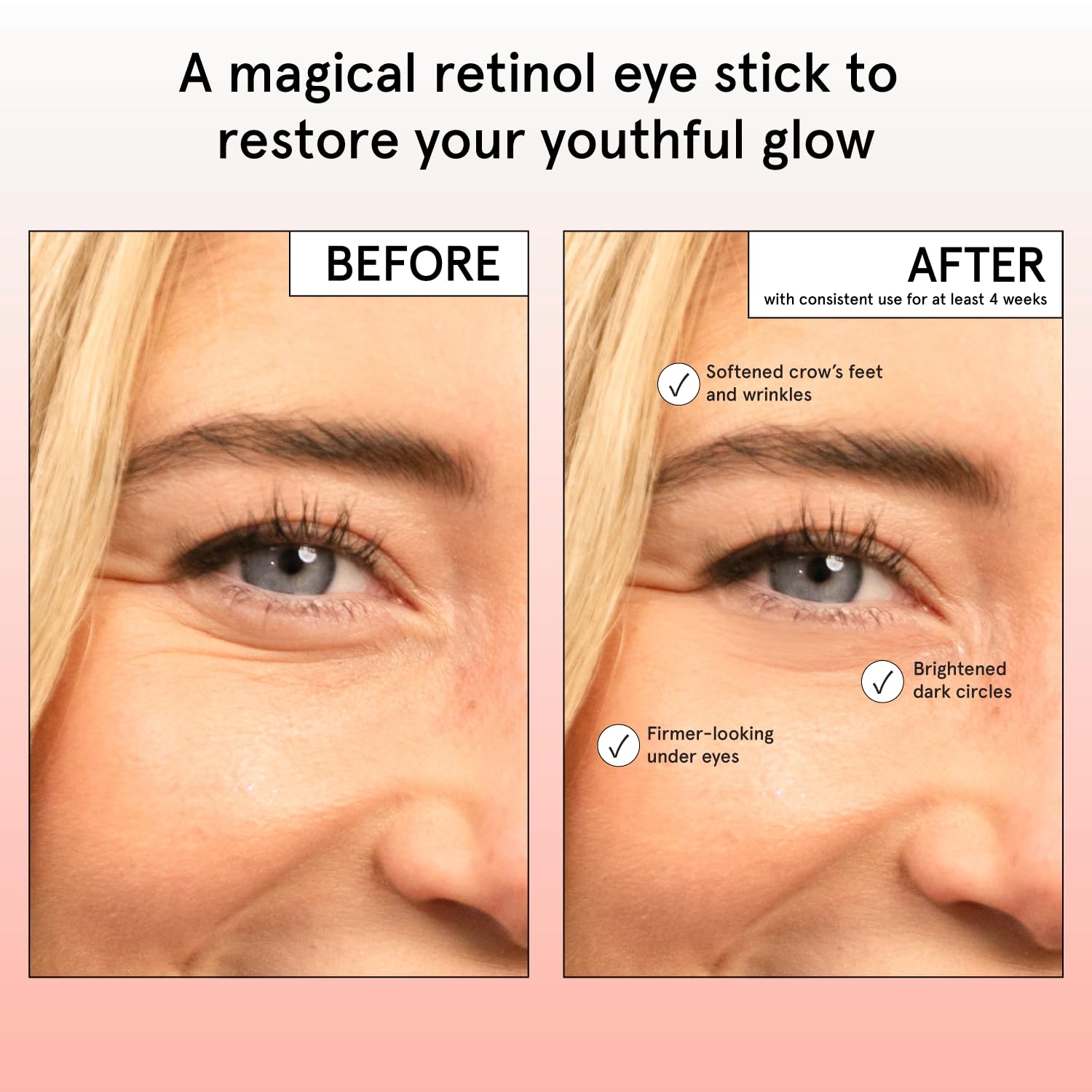 Under-eye brightener stick by Grace And Stella applied smoothly on skin demonstrating its hydrating texture