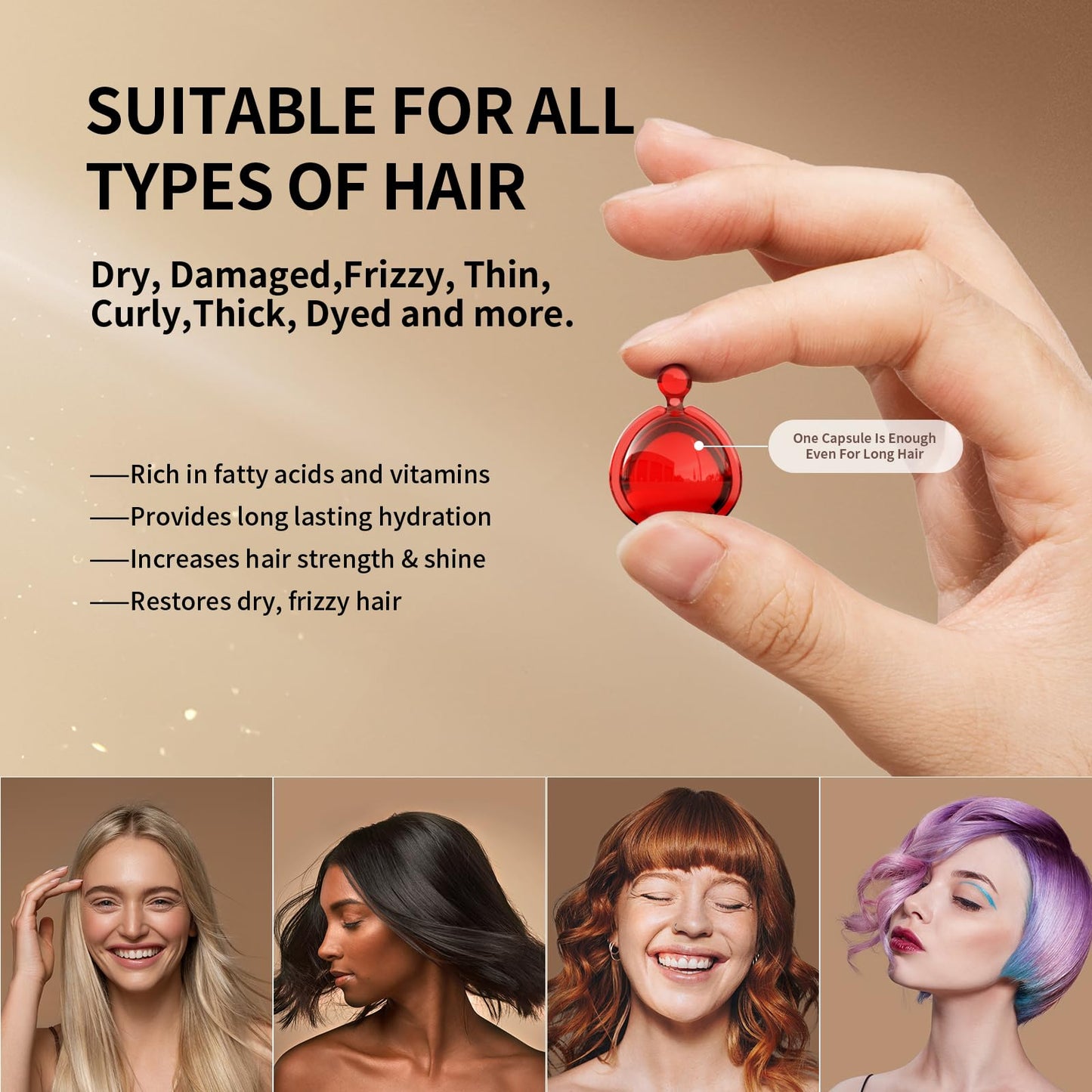 POEROES hair oil capsule contents being warmed between palms to activate the Pro Vitamin B5 formula.