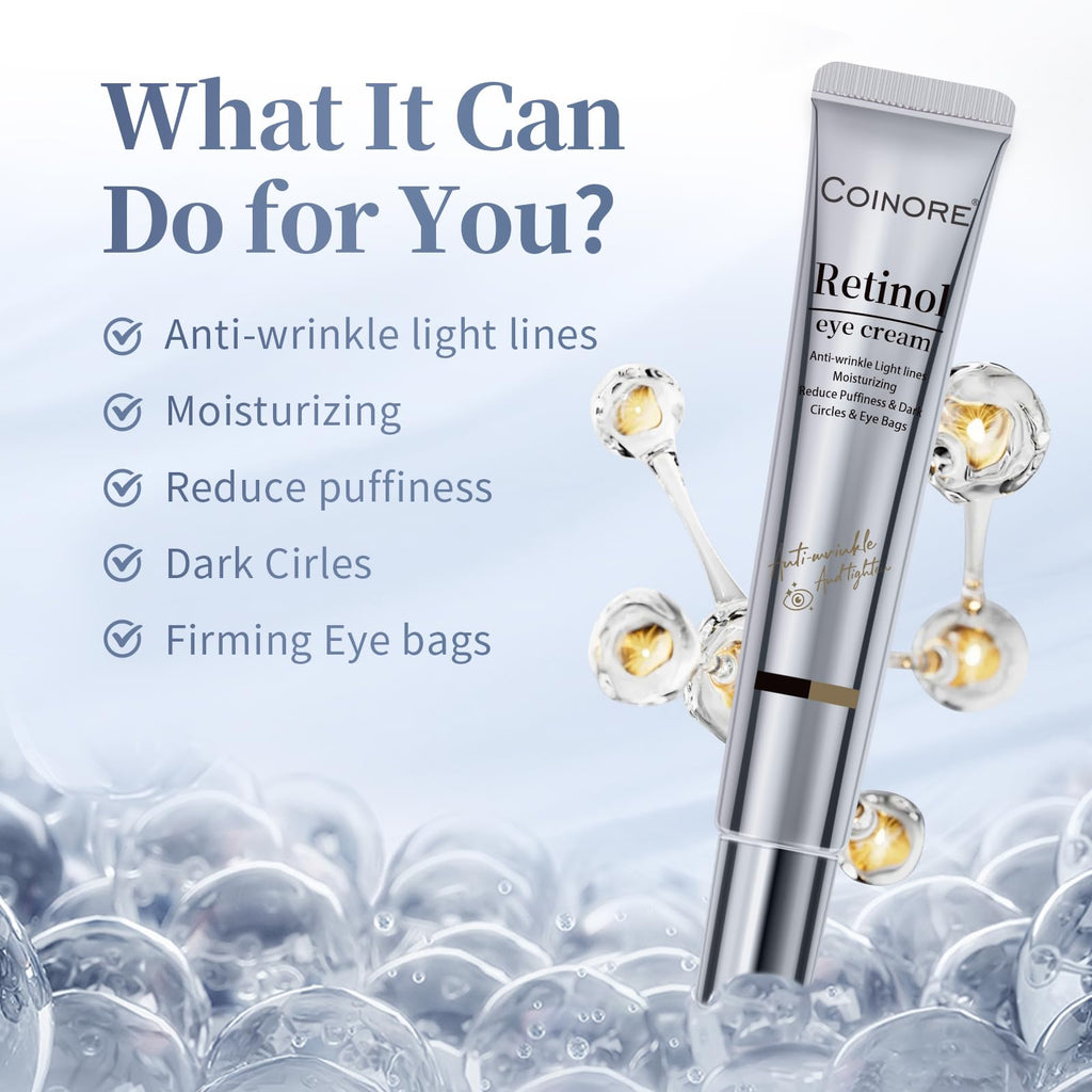 Coinore Retinol Under Eye Cream tube back view ingredients