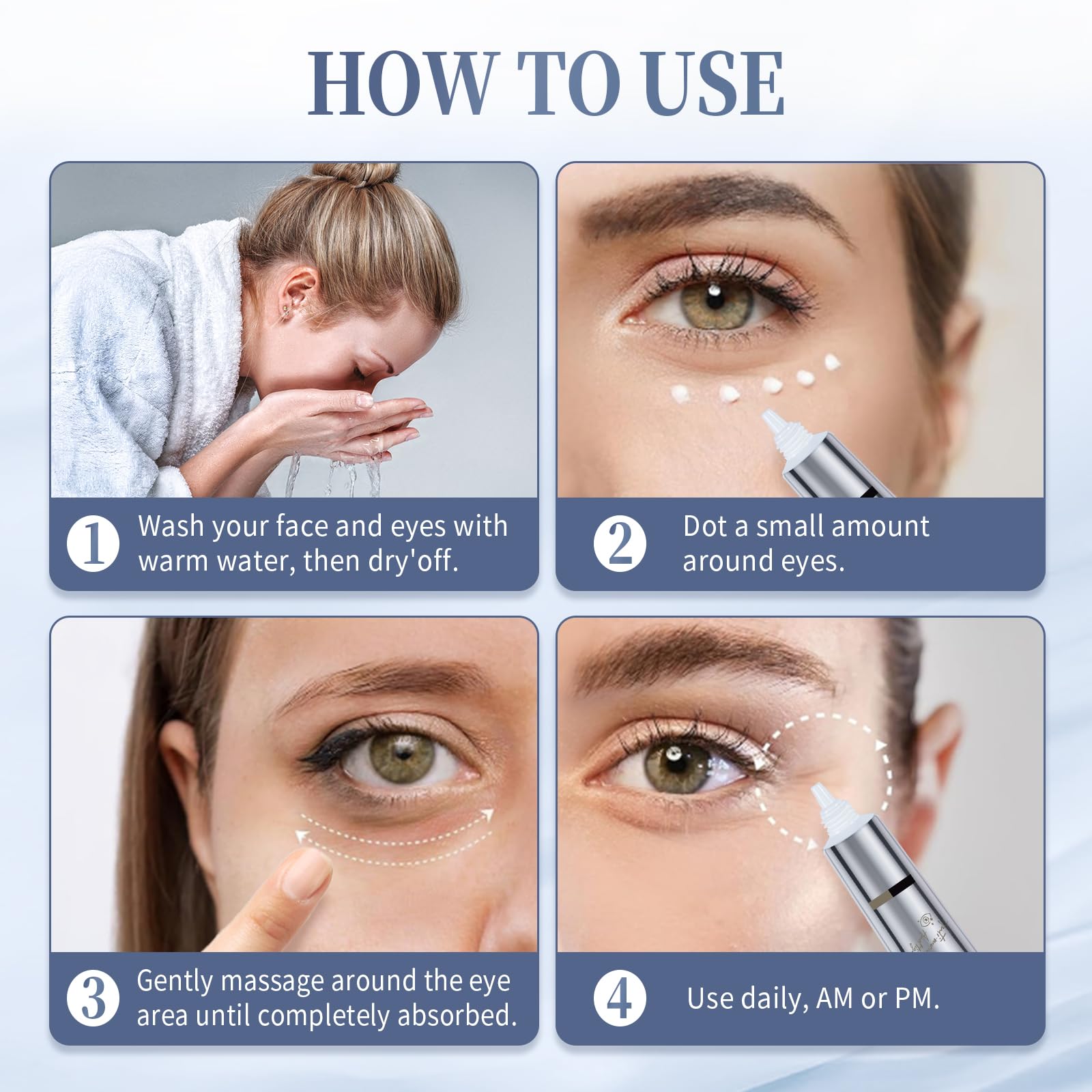 Back label of Coinore Retinol Under Eye Cream with directions and warnings.