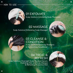 Aveda scalp solutions product lifestyle flatlay with natural ingredients