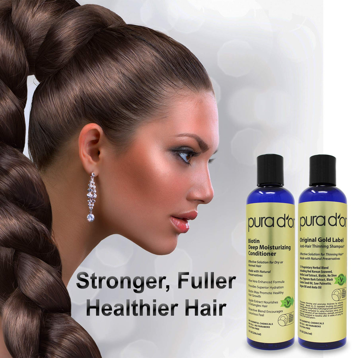 Close-up of Pura D'Or Deep Moisturizing Biotin Conditioner bottle label.