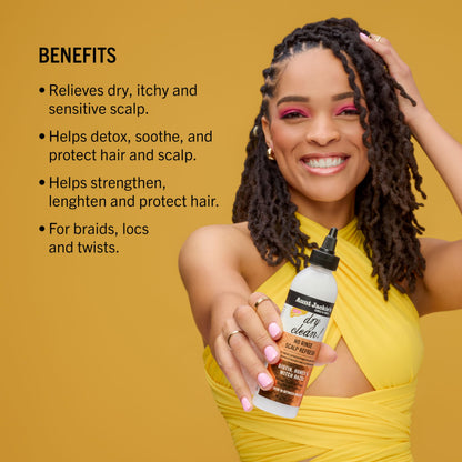 Back label of Aunt Jackie's Dry Clean No Rinse Scalp Refresh with ingredients