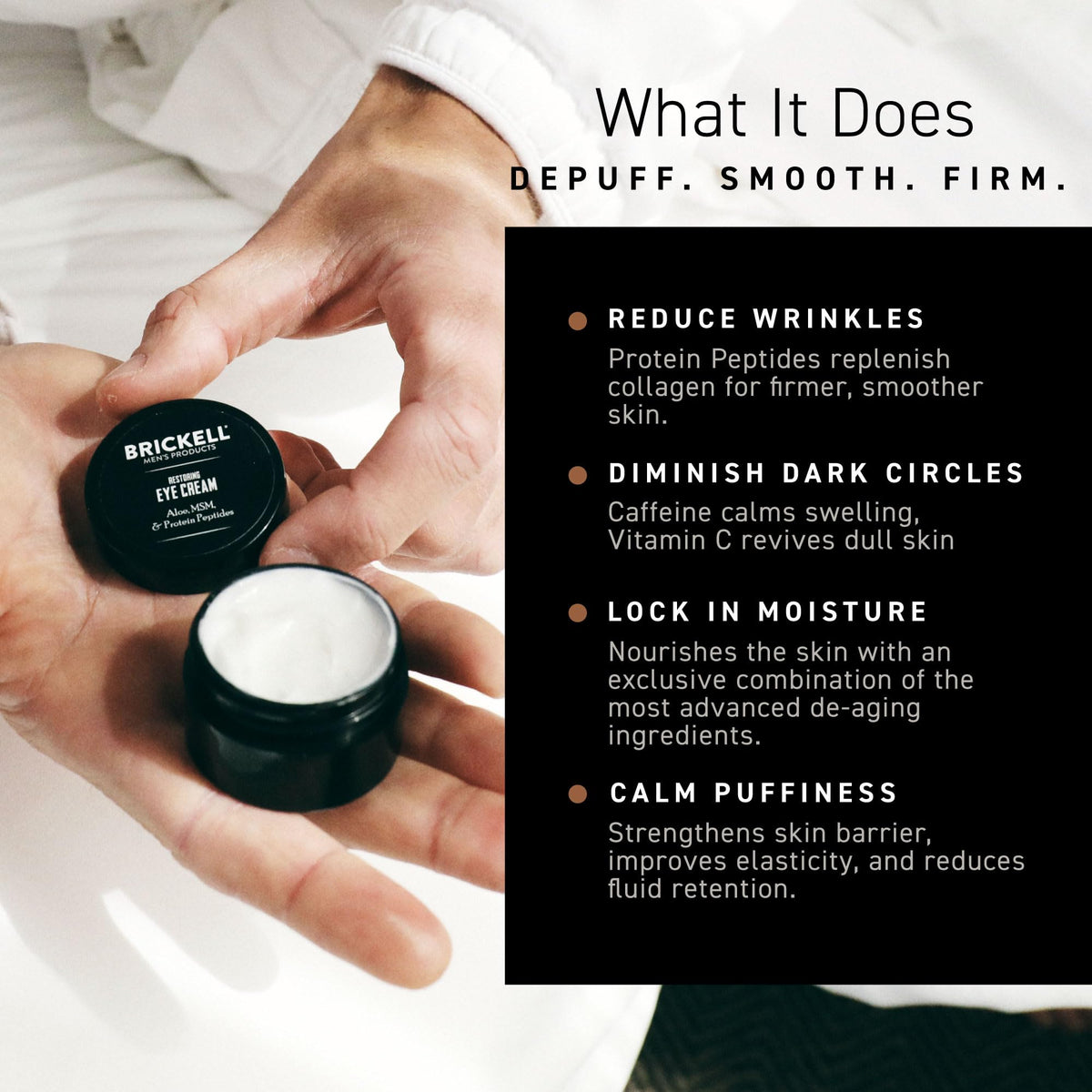 Brickell Men's Restoring Under Eye Cream applied on skin