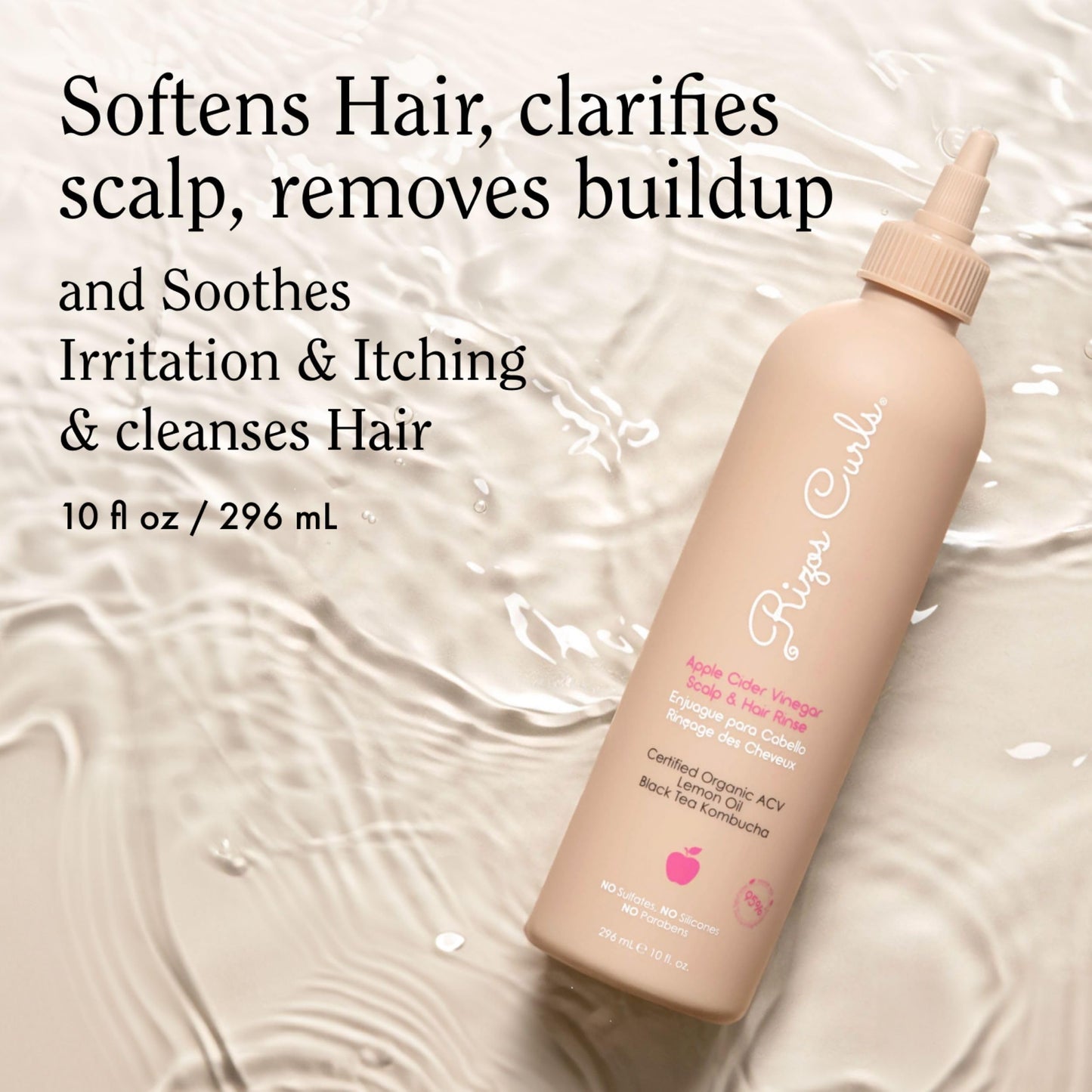 Rizos Curls scalp rinse bottle with applicator tip