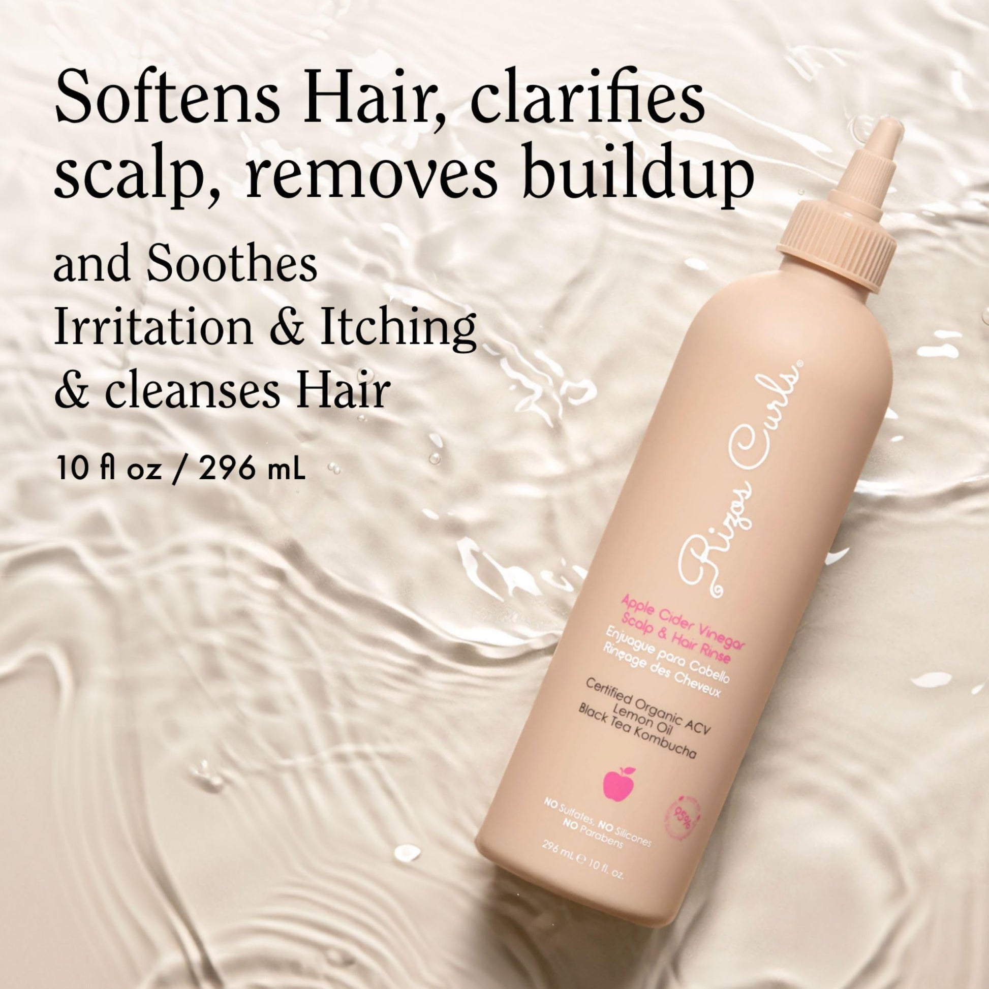 Rizos Curls scalp rinse bottle with applicator tip