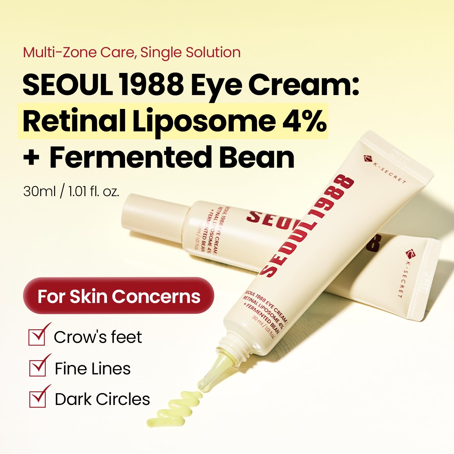K-SECRET SEOUL 1988 Retinal Eye Cream packaging box and tube displaying the active ingredients list.