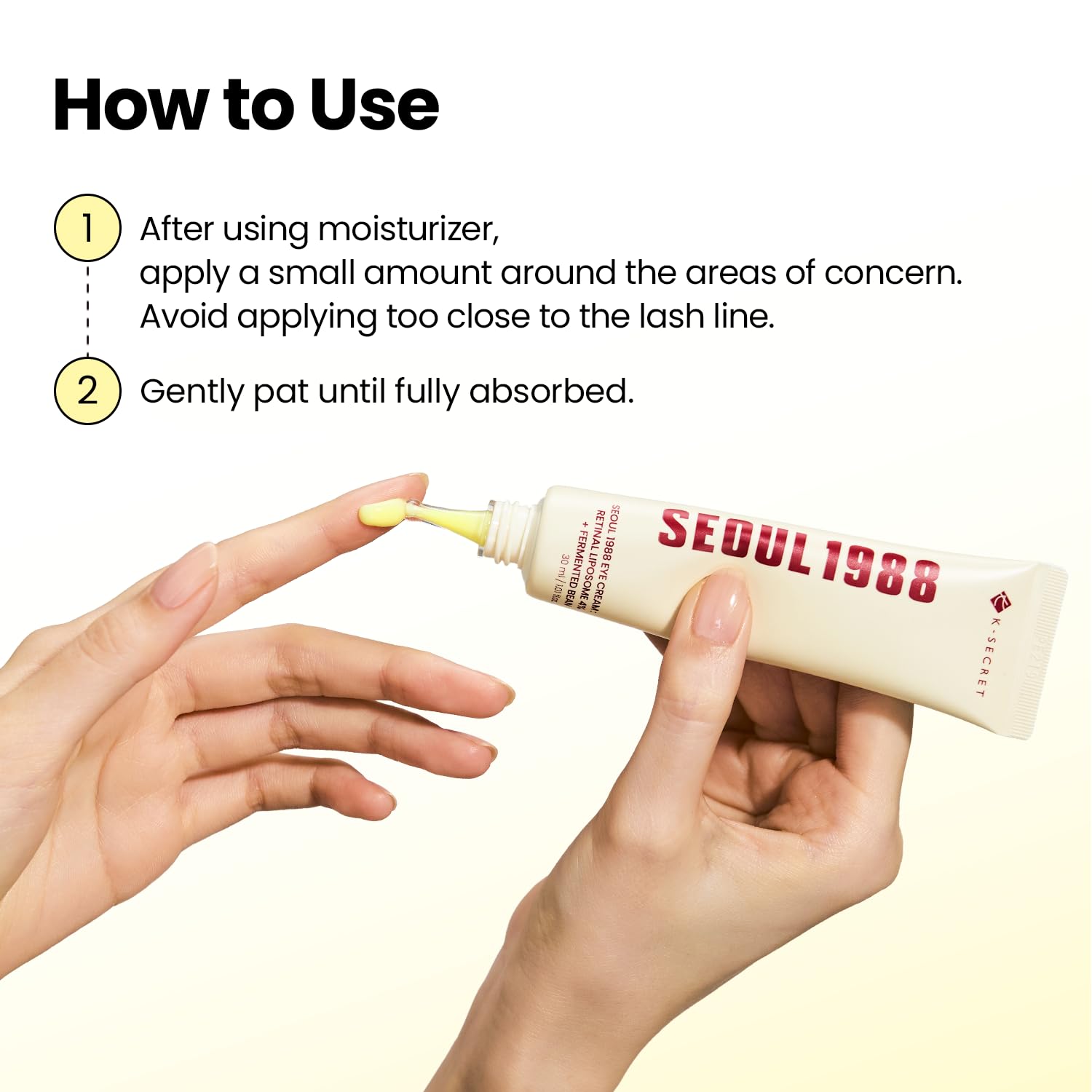 K-SECRET Retinal Liposome four percent eye cream held in hand to illustrate actual product proportions.