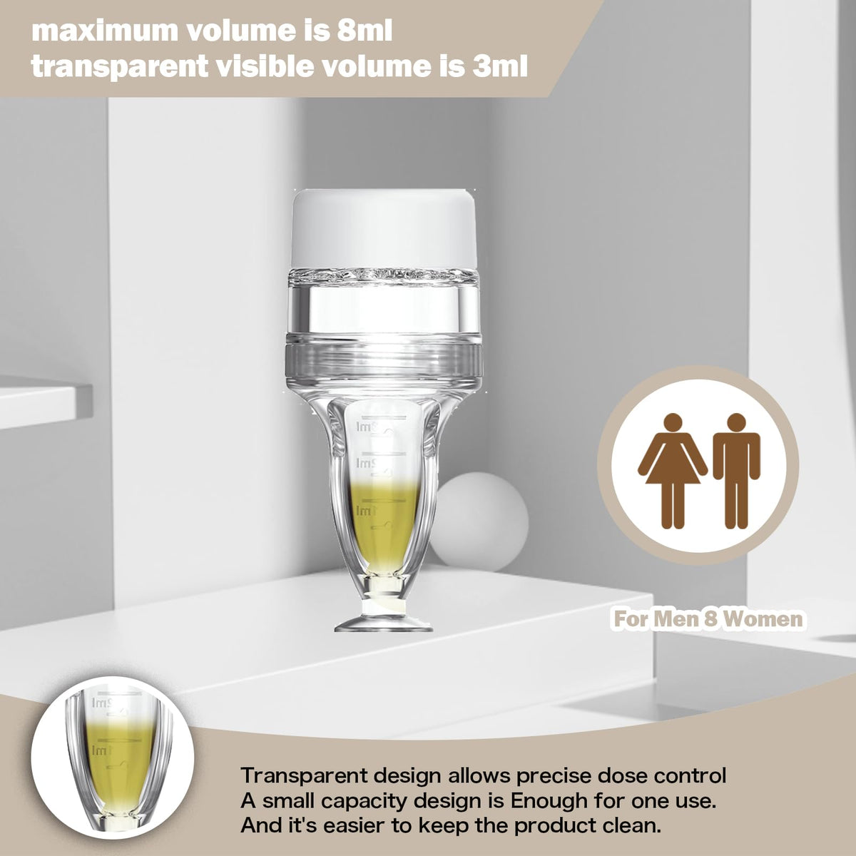 Transparent hair serum dispenser tool positioned for direct root application