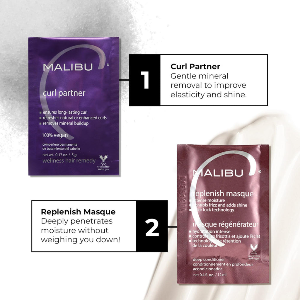 Malibu C curl wellness treatment packet displayed against a clean background