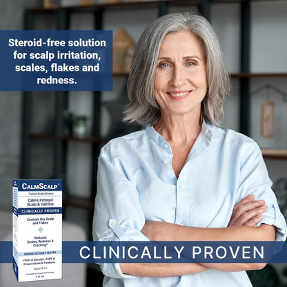 Side view of CalmScalp itch relief serum packaging