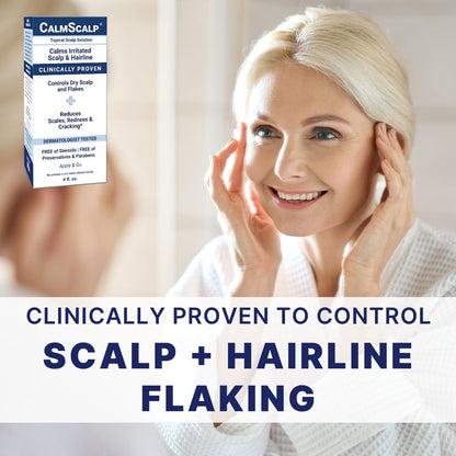Close up of CalmScalp topical treatment product label