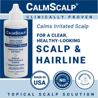 Bottle of CalmScalp scalp treatment for hairline flakes