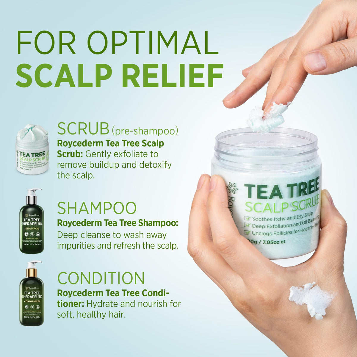 Roycederm scalp scrub jar back view ingredients and usage