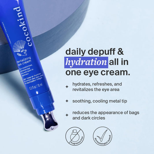 Cocokind under eye treatment tube with the cooling metal applicator tip exposed.