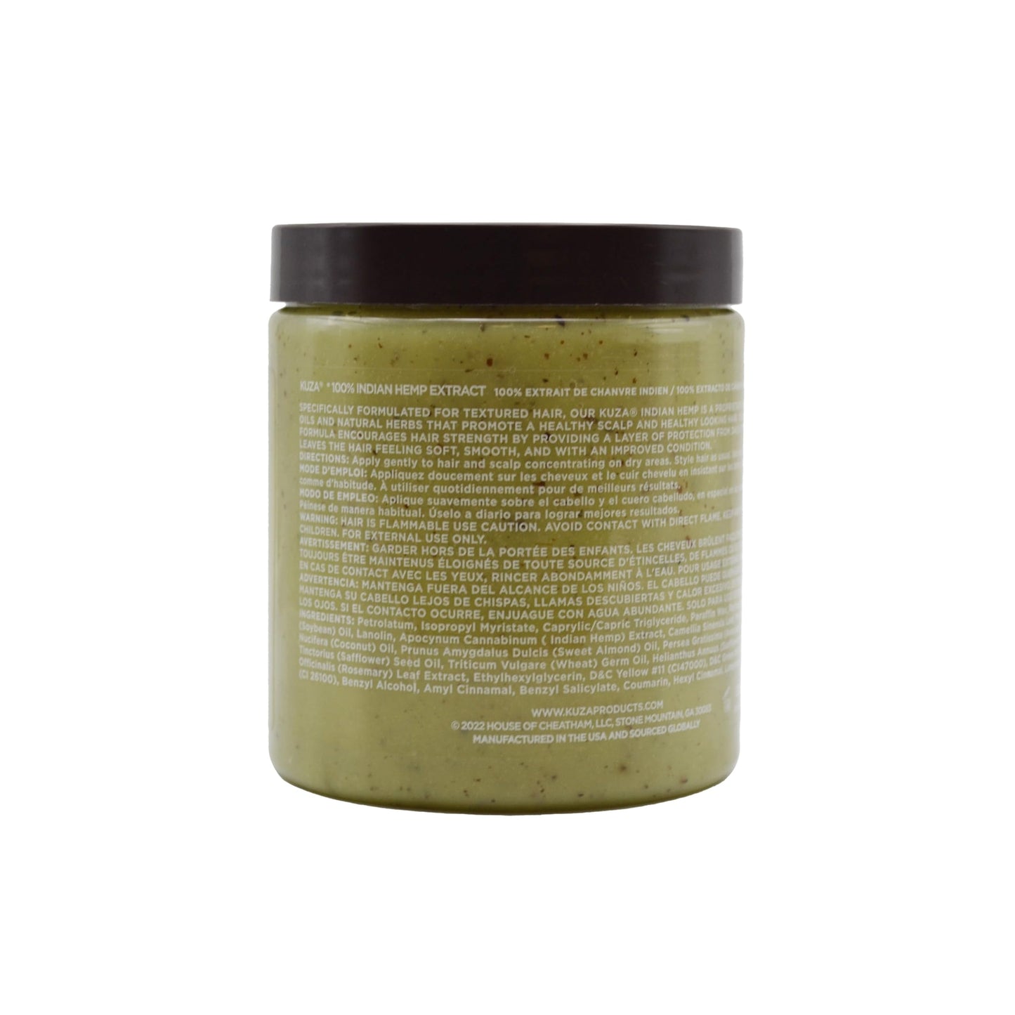 Open jar of Kuza Indian Hemp Hair and Scalp Treatment showing texture